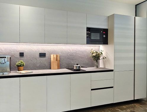 Illuminated Peninsula Kitchen